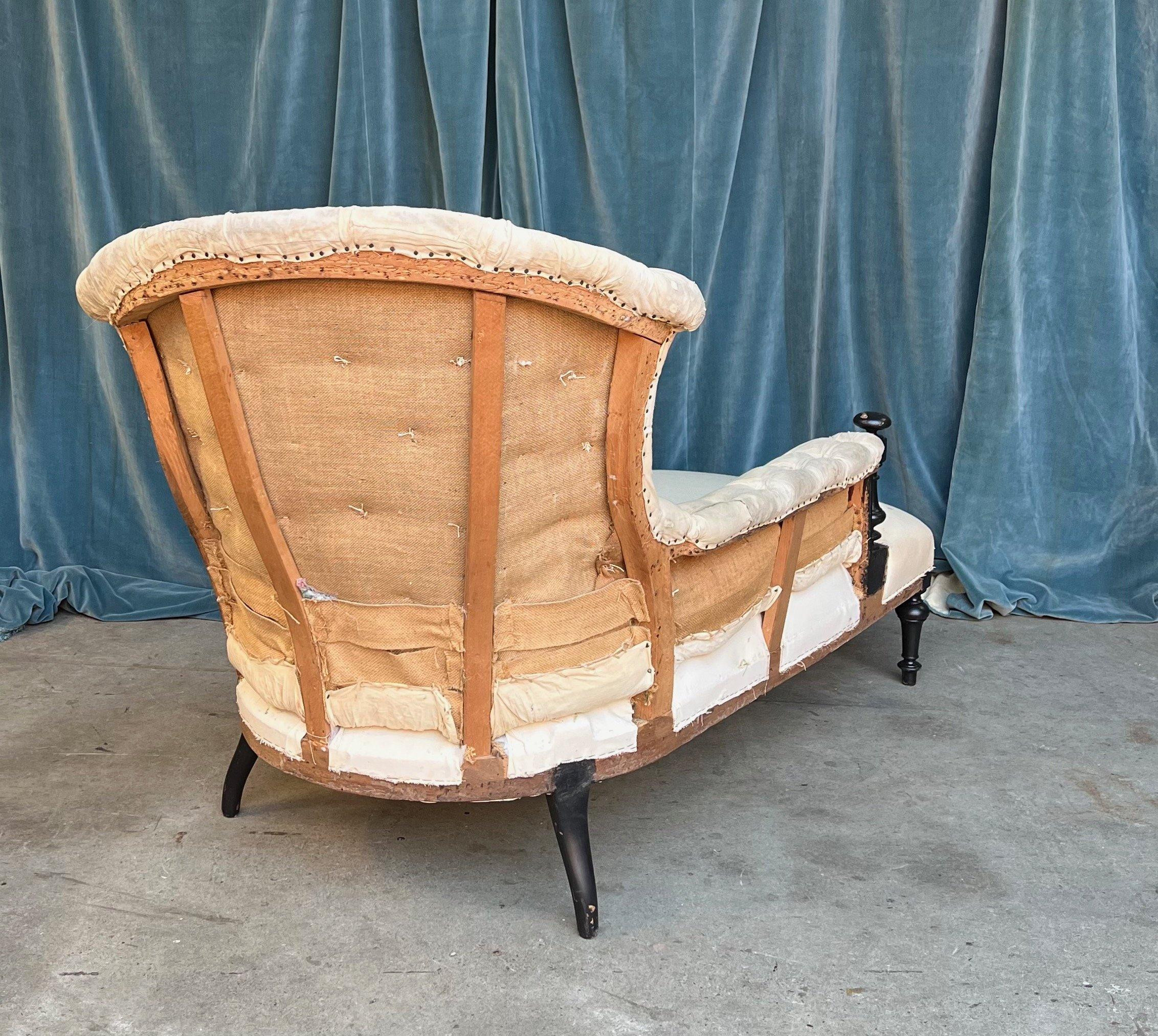 French 19th Century Chaise with Wooden Arm Details For Sale 2
