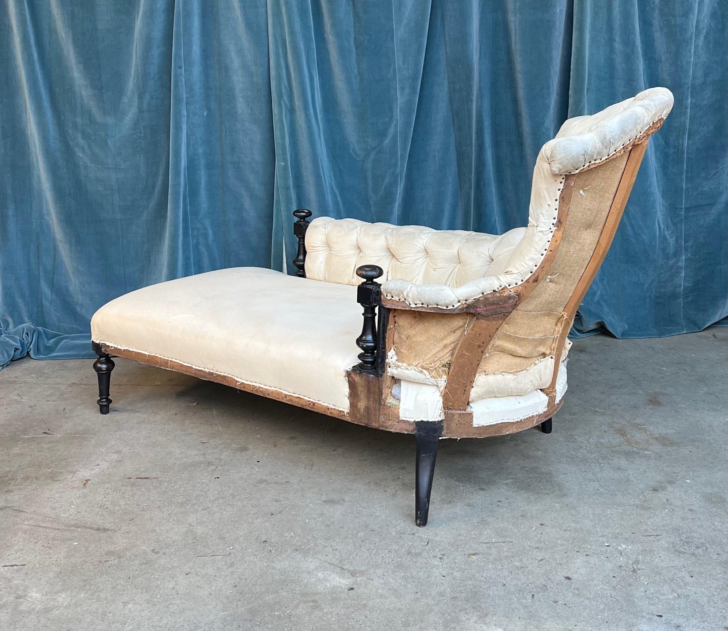 French 19th Century Chaise with Wooden Arm Details For Sale 3