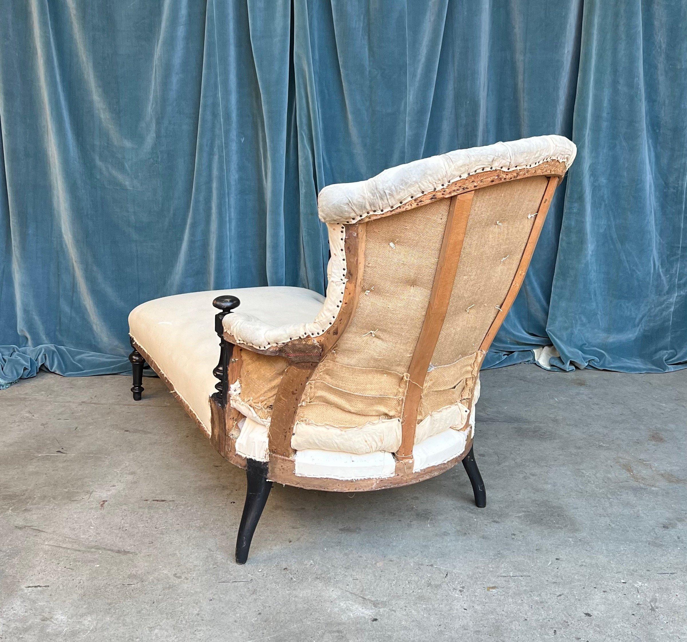French 19th Century Chaise with Wooden Arm Details For Sale 4