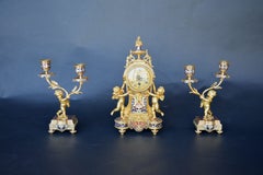 French 19th Century Champleve Enamel Clock Set