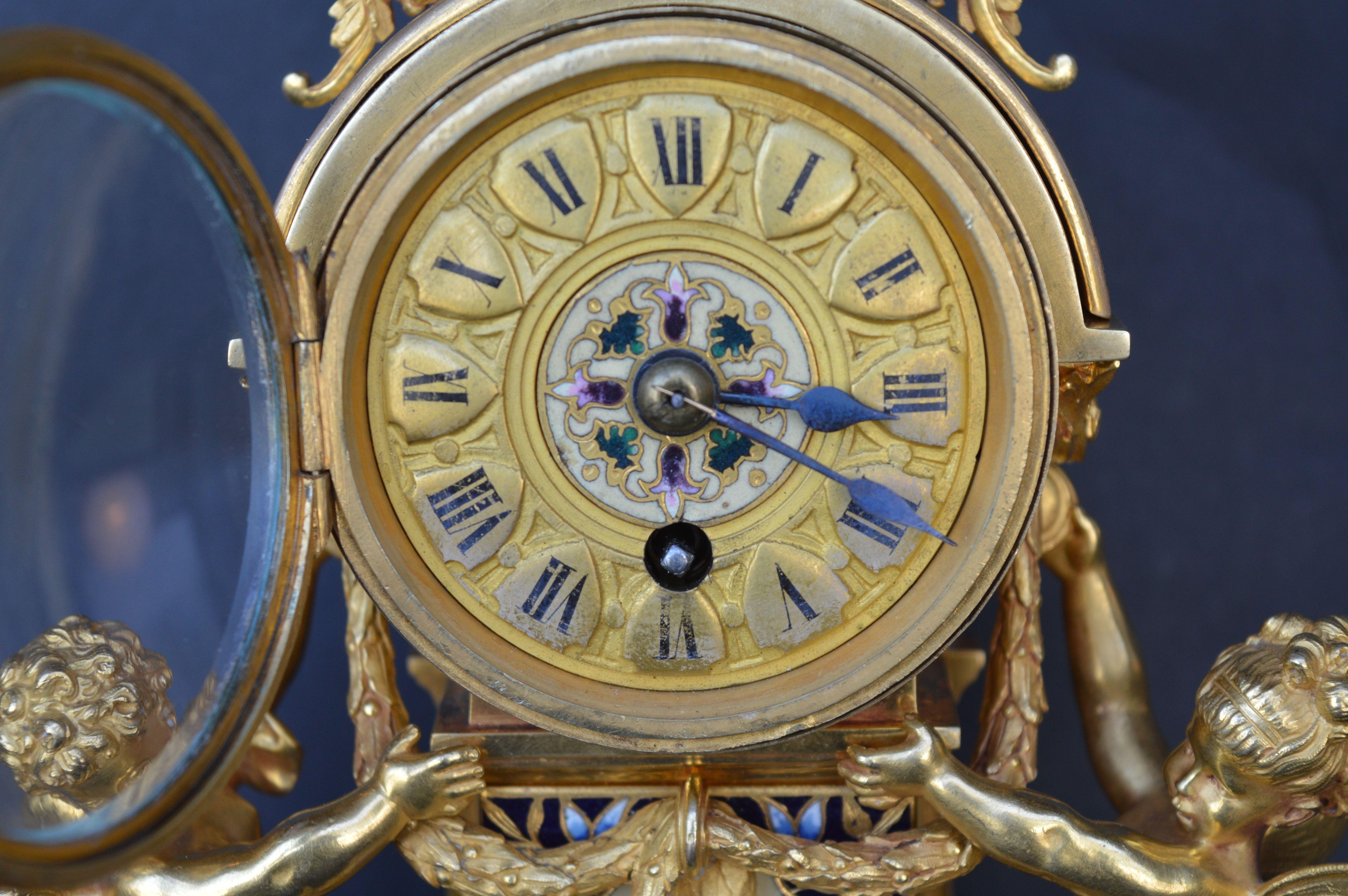 French 19th Century Champleve Enamel Clock Set For Sale 1
