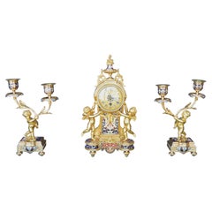Uhren-Set aus Champleve-Emaille des 19. Jahrhunderts