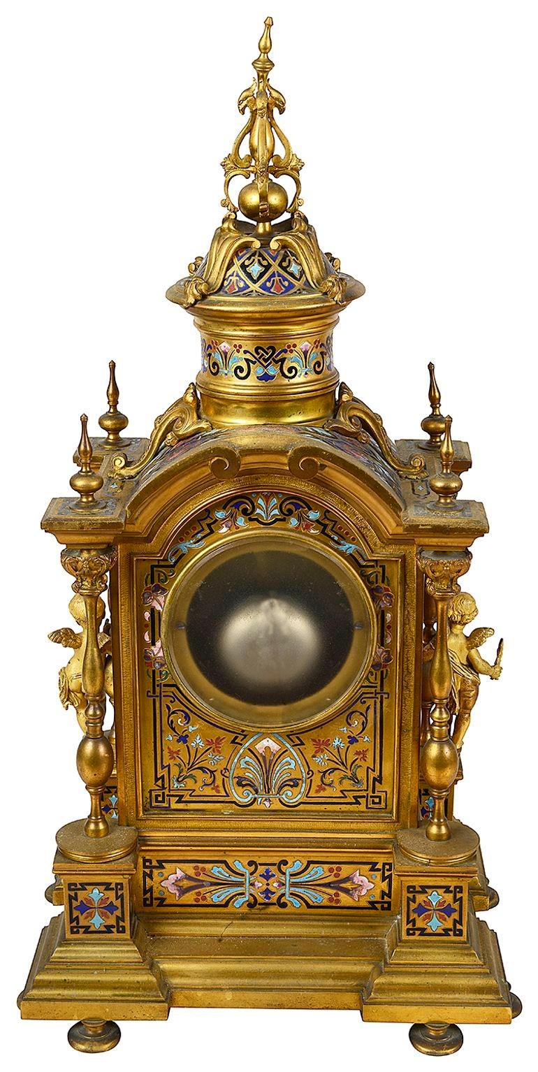 French 19th Century Champleve enamel mantle clock For Sale 5
