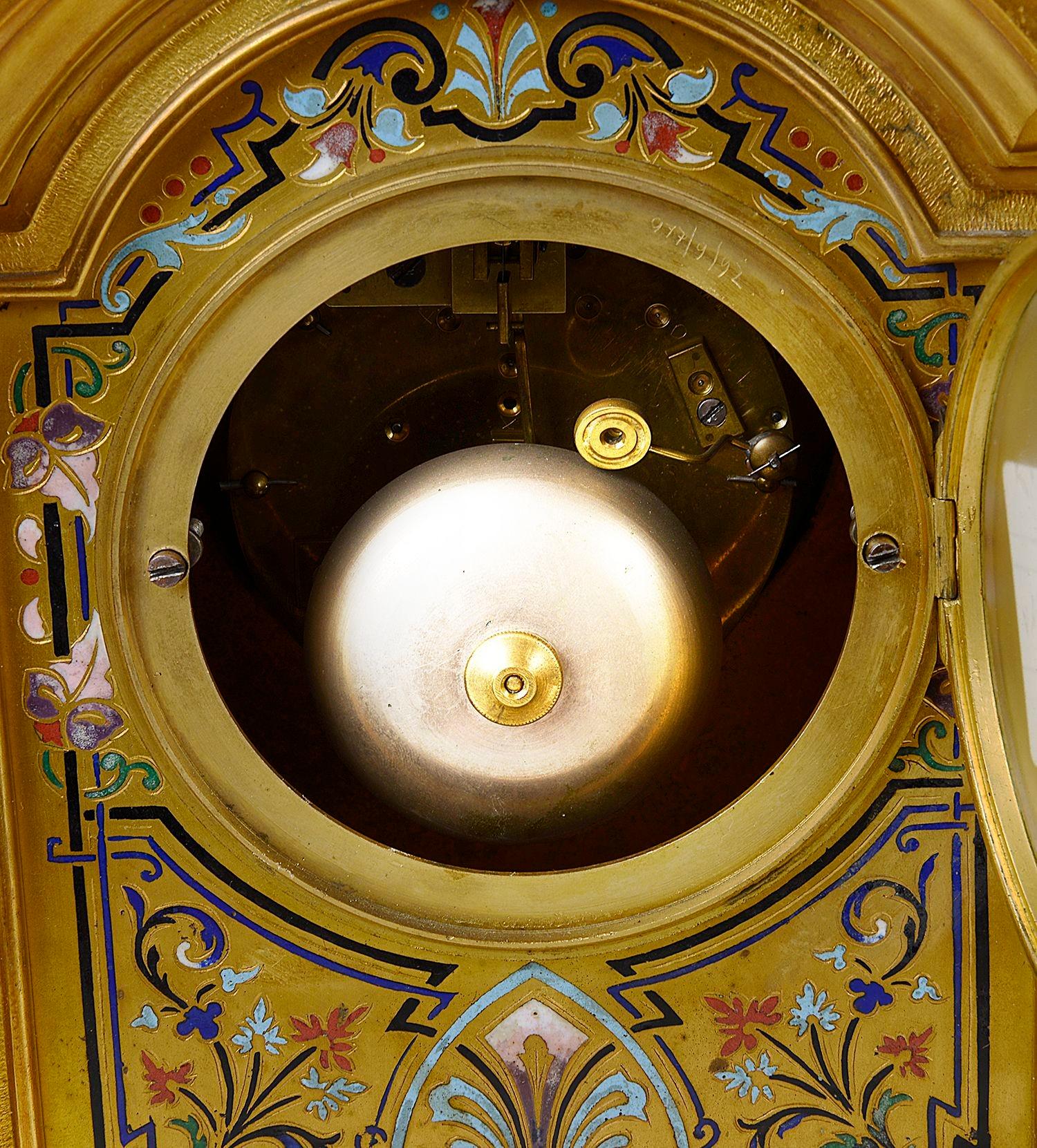 French 19th Century Champleve enamel mantle clock For Sale 6