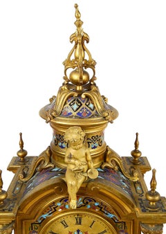 Orologio da camino francese in smalto Champleve del XIX secolo