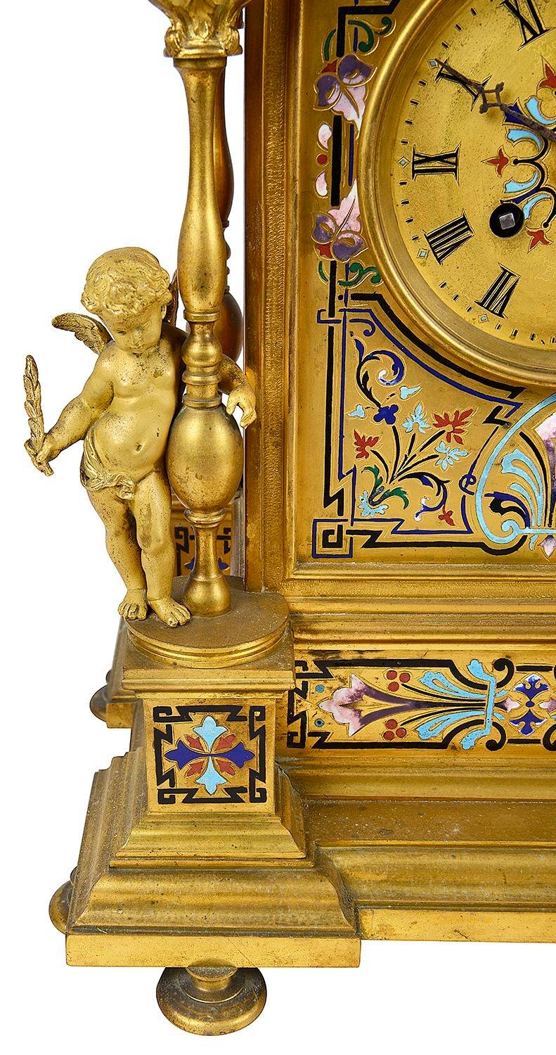 French 19th Century Champleve enamel mantle clock In Good Condition For Sale In Brighton, Sussex