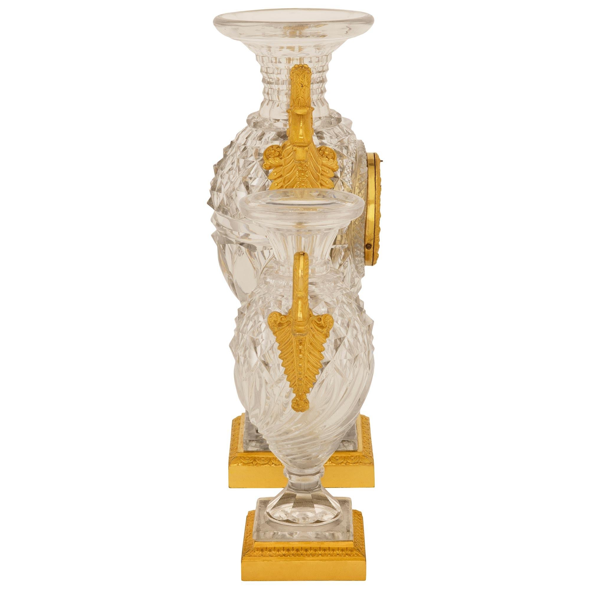 19th Century French 19th century Charles X Period Baccarat Crystal and Ormolu garniture set For Sale