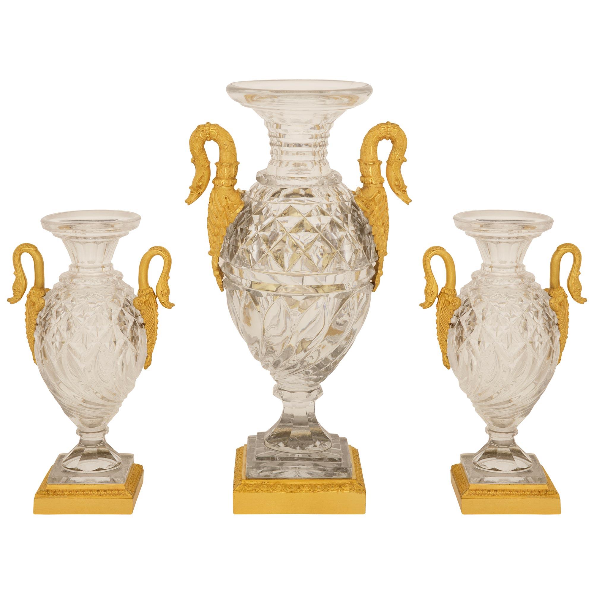 French 19th century Charles X Period Baccarat Crystal and Ormolu garniture set For Sale 5