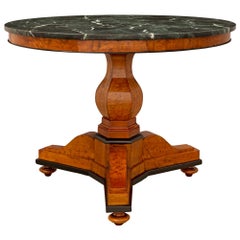 French 19th Century Charles X Period Birchwood, Ebony, and Marble Center Table