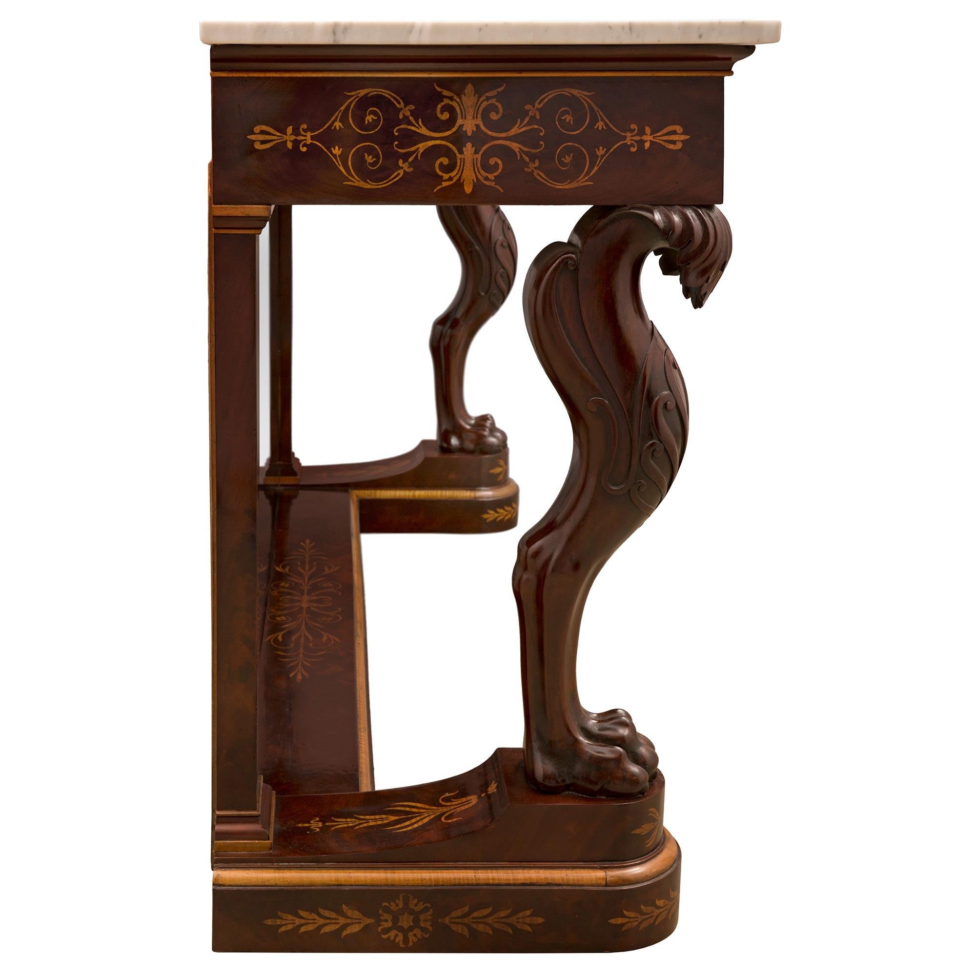 French 19th Century Charles X Period Flamed Mahogany Freestanding Console In Good Condition For Sale In West Palm Beach, FL