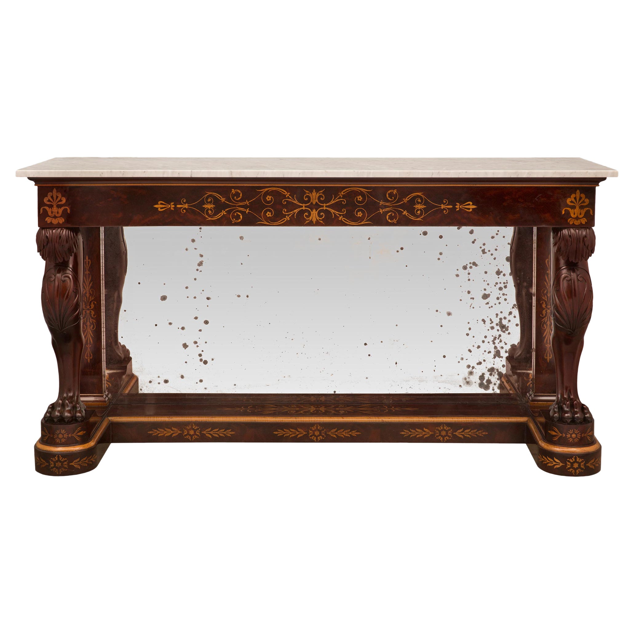 French 19th Century Charles X Period Flamed Mahogany Freestanding Console