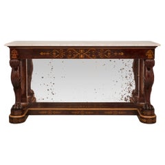 Console autoportante en acajou flammé d'époque Charles X du 19ème siècle français