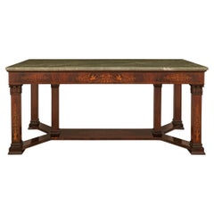 French 19th century Charles X Period Mahogany, Maplewood and marble center table