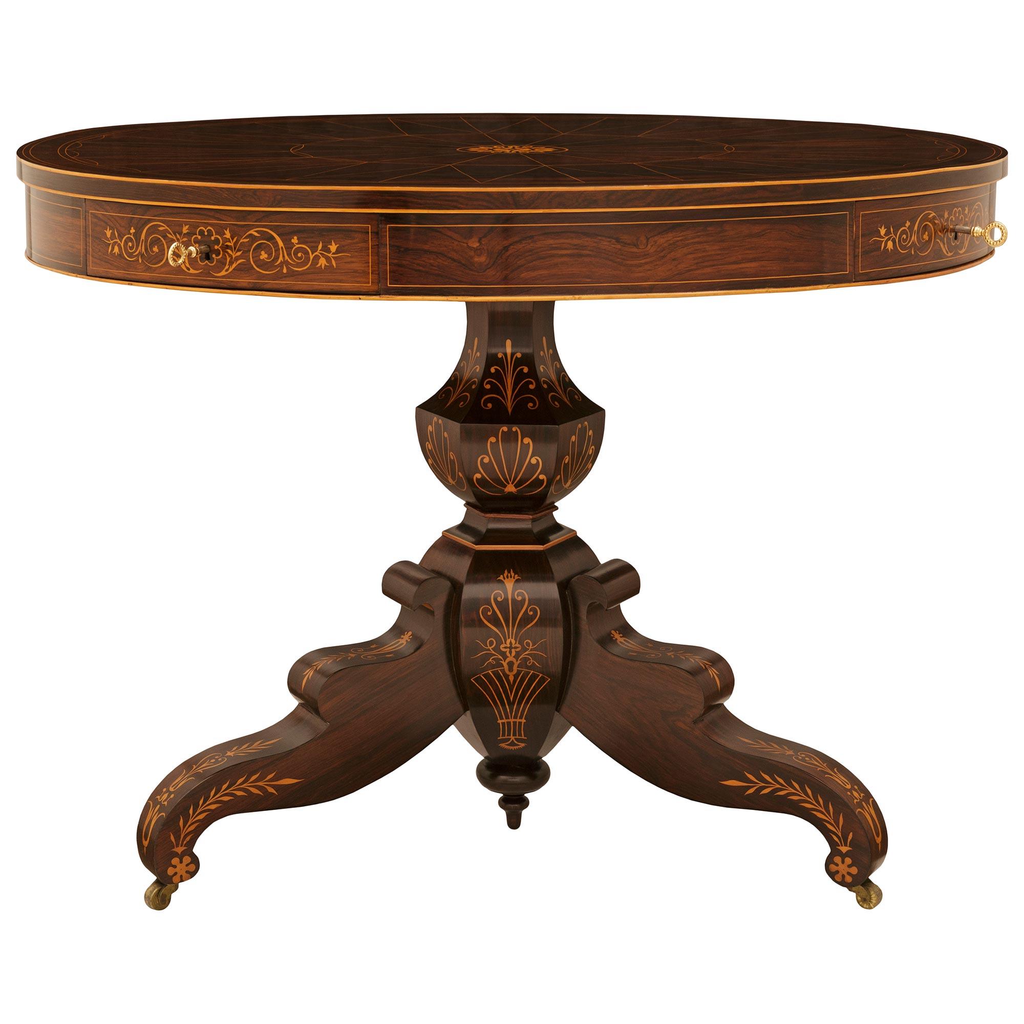 French 19th century Charles X Period Mahogany, Rosewood and Maple center table In Good Condition For Sale In West Palm Beach, FL