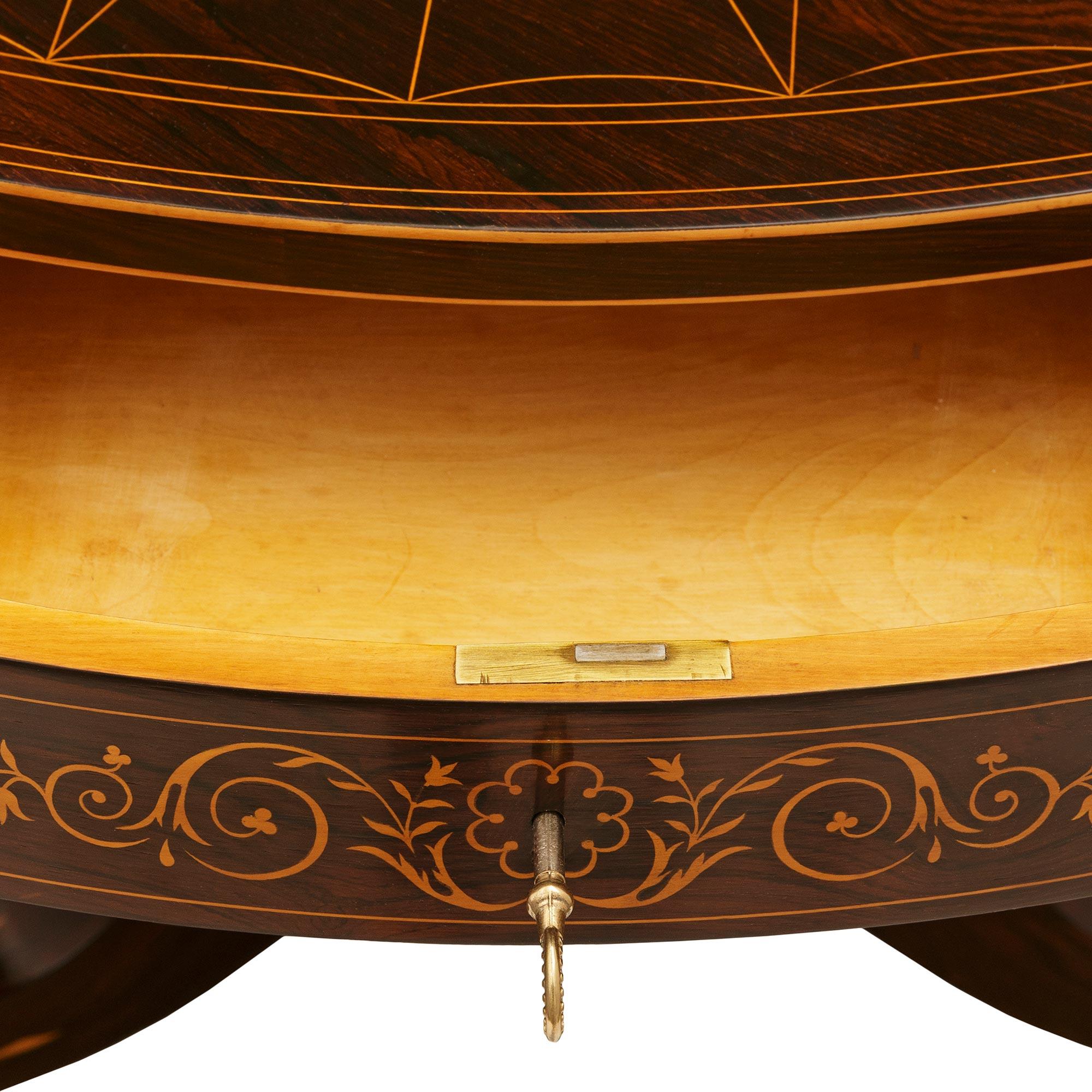French 19th century Charles X Period Mahogany, Rosewood and Maple center table For Sale 1