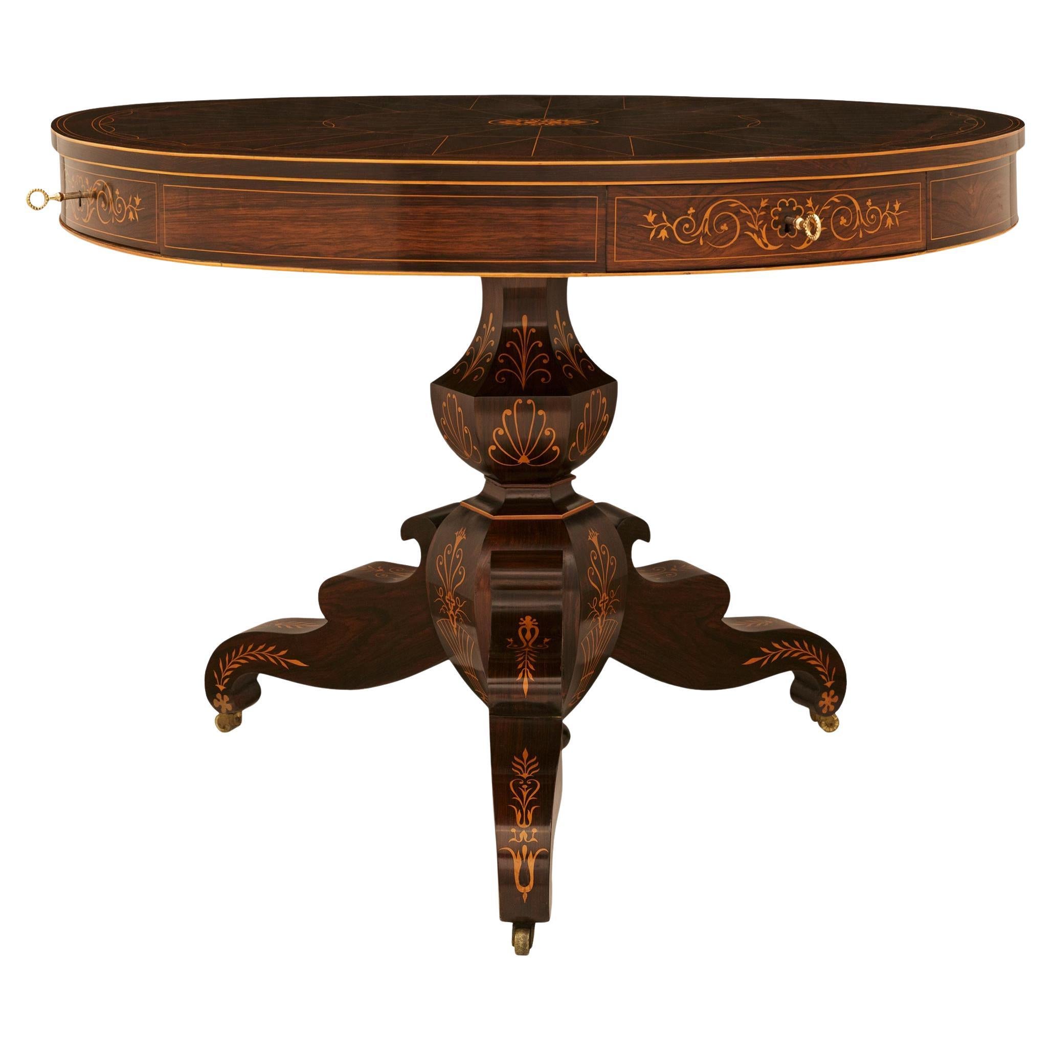 French 19th century Charles X Period Mahogany, Rosewood and Maple center table