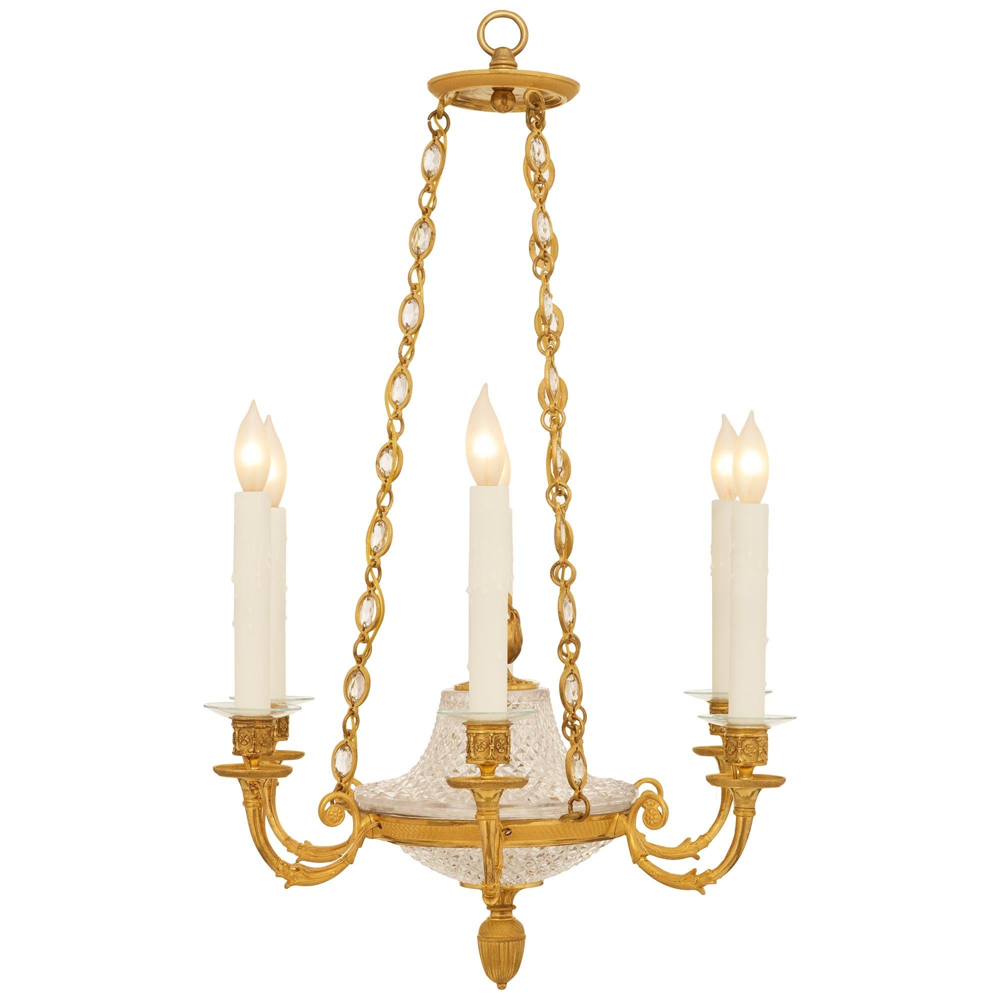 French 19th century Charles X Period Ormolu and Baccarat Crystal chandelier In Good Condition For Sale In West Palm Beach, FL