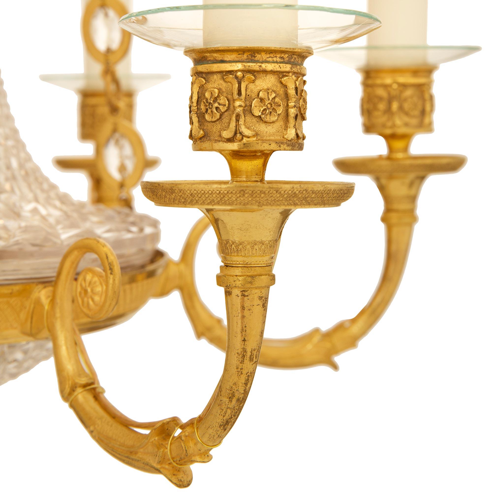French 19th century Charles X Period Ormolu and Baccarat Crystal chandelier For Sale 3
