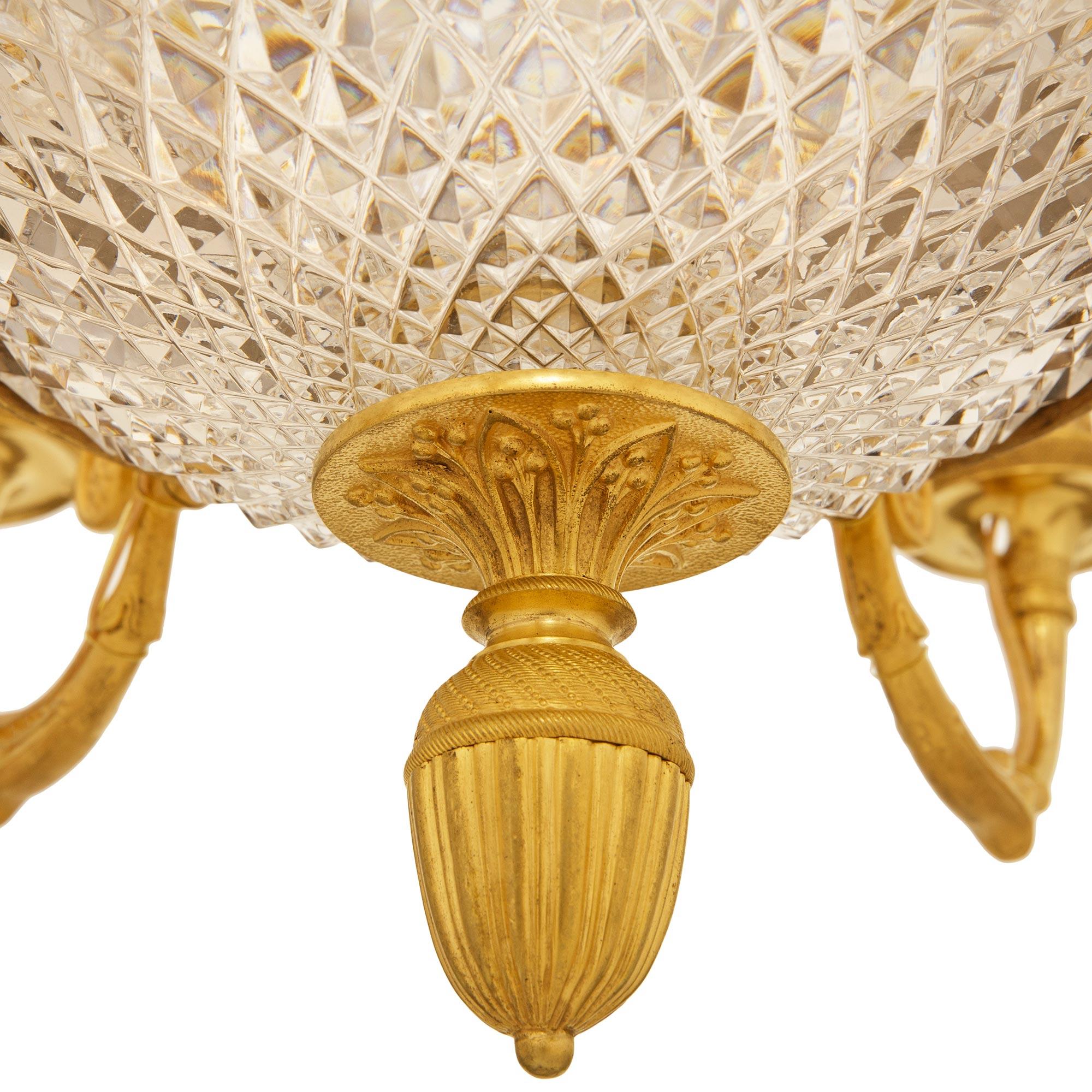 French 19th century Charles X Period Ormolu and Baccarat Crystal chandelier For Sale 4