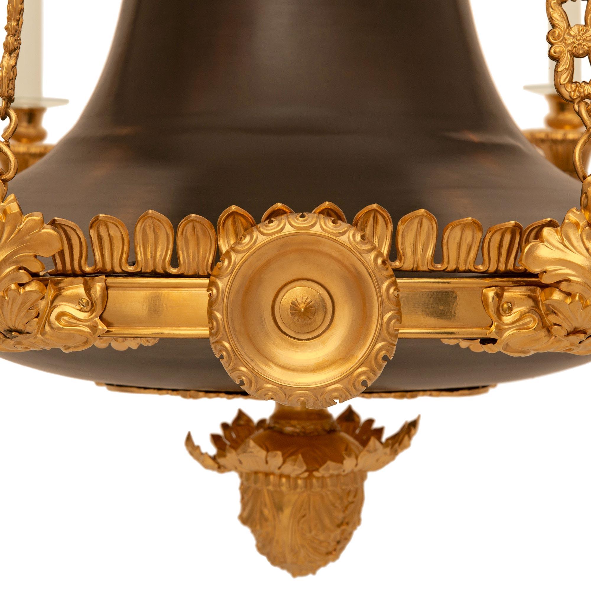 French 19th Century Charles X Period Patinated Bronze and Gilt Metal Chandelier For Sale 4