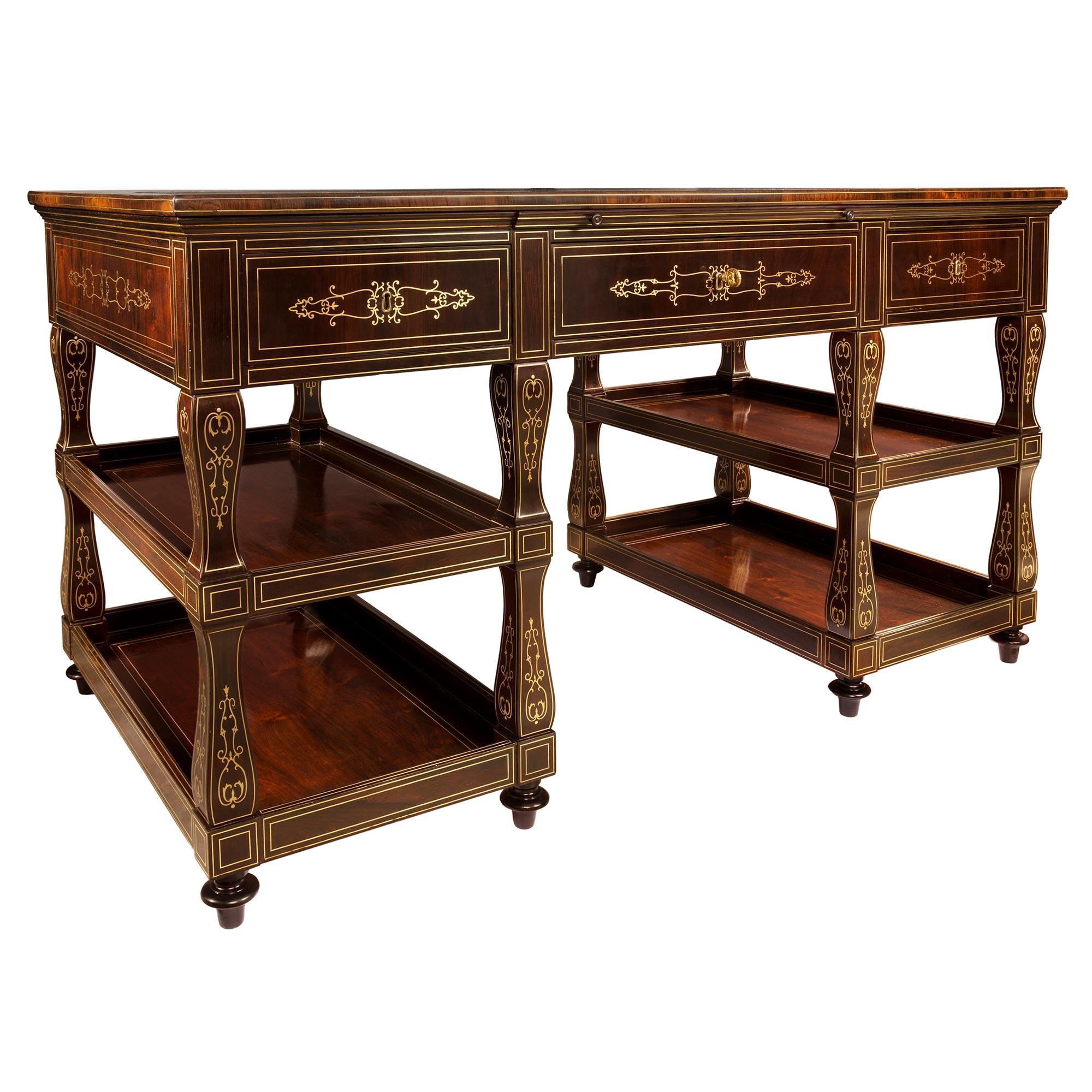 French 19th Century Charles X Period Rosewood and Brass Inlaid Desk In Good Condition For Sale In West Palm Beach, FL