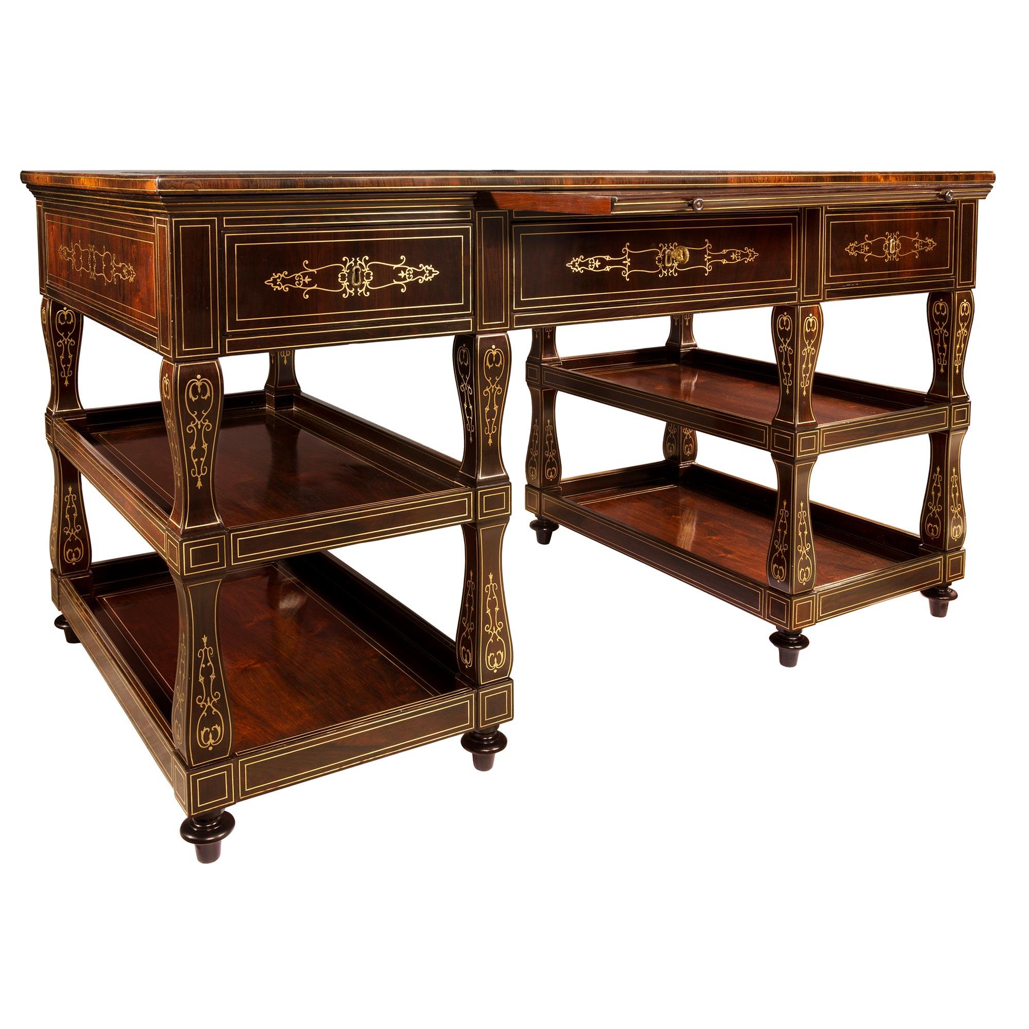 French 19th Century Charles X Period Rosewood and Brass Inlaid Desk For Sale 2