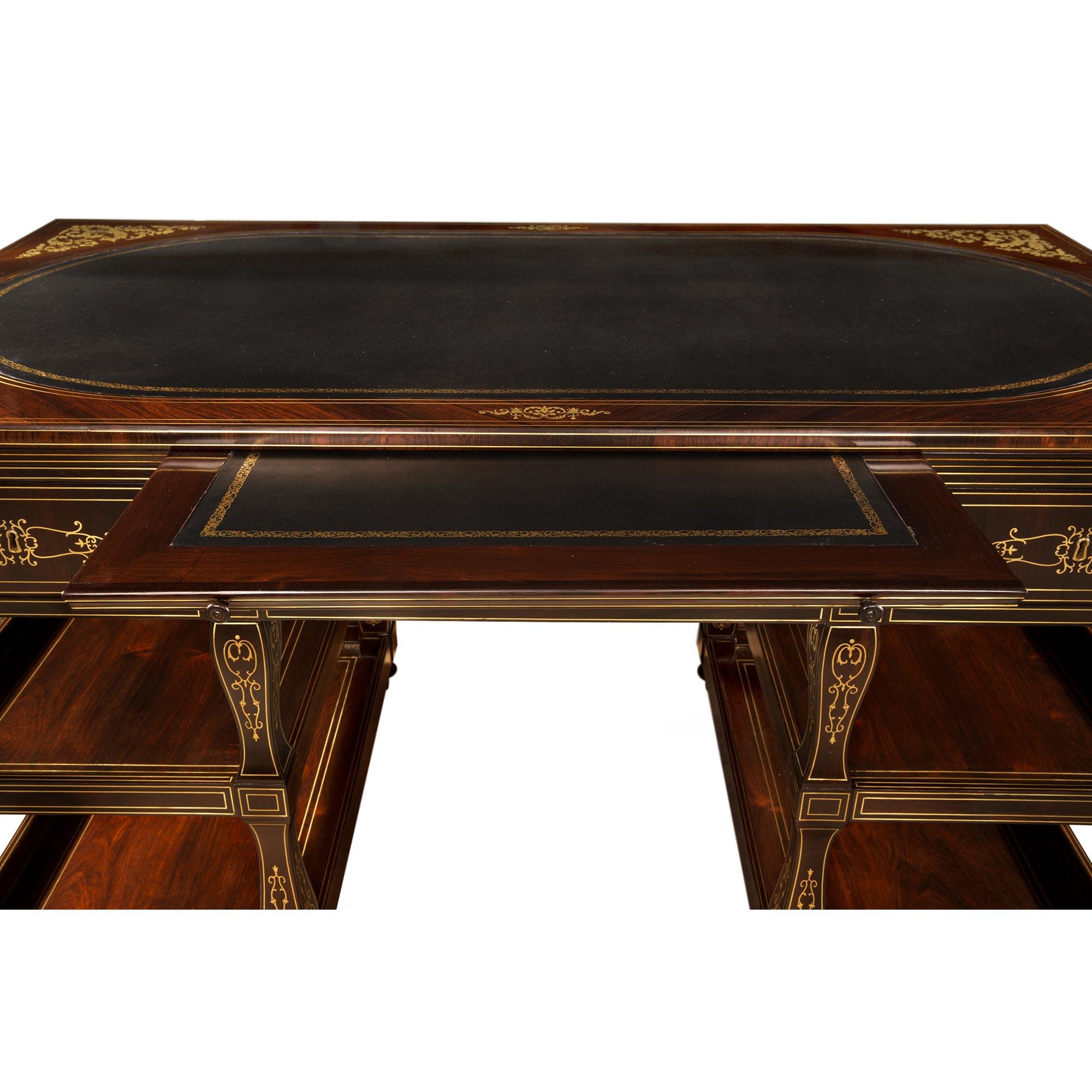 French 19th Century Charles X Period Rosewood and Brass Inlaid Desk For Sale 5