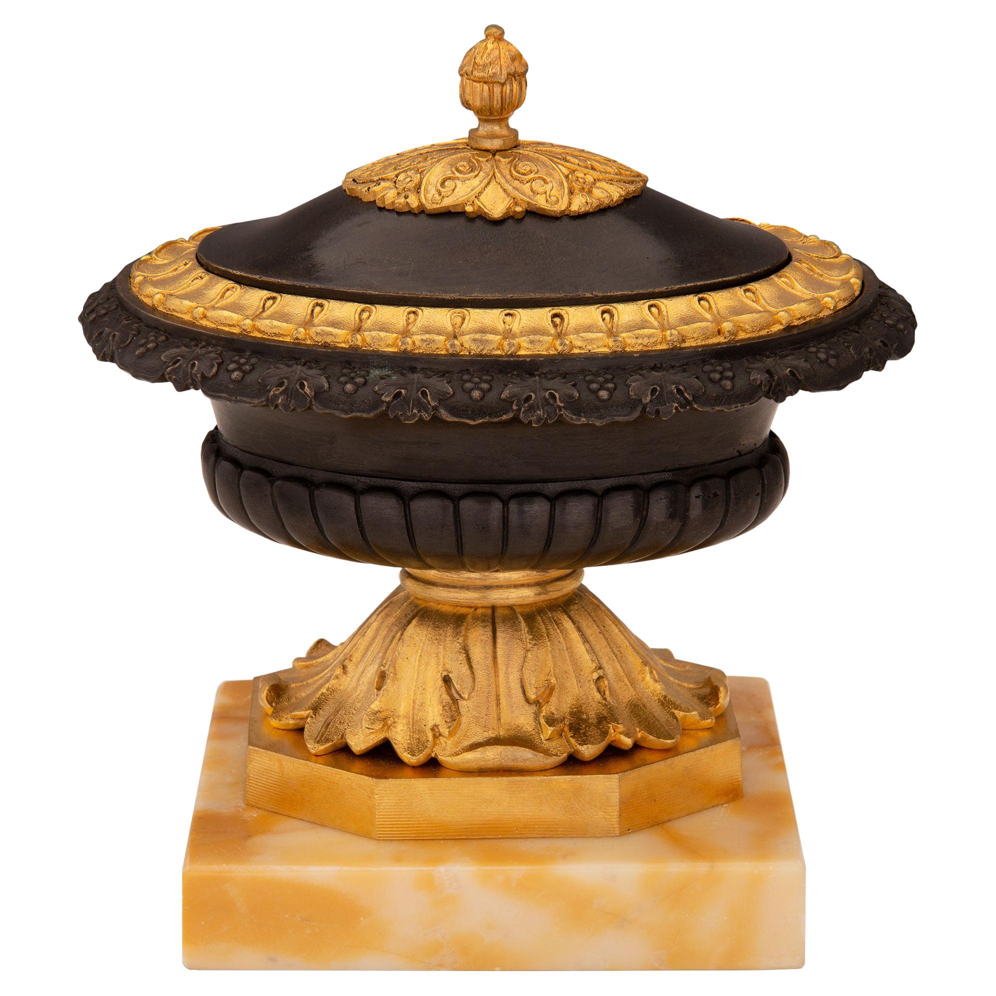 French 19th Century Charles X St. Bronze, Ormolu and Sienna Marble Inkwell For Sale
