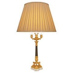 Antique French 19th century Charles X st. Calacatta marble, Bronze and Ormolu lamps