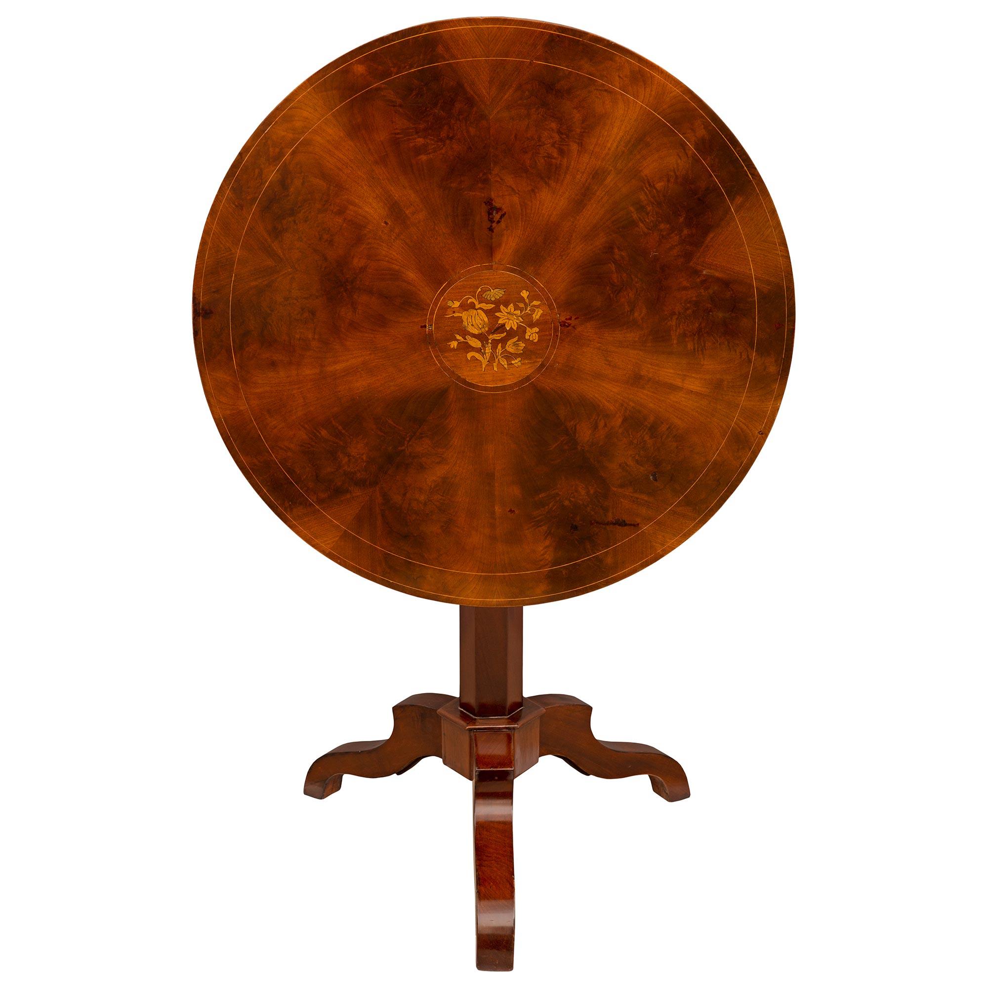 French 19th Century Charles X St. Mahogany and Tulipwood Tilt Top Side Table For Sale 1