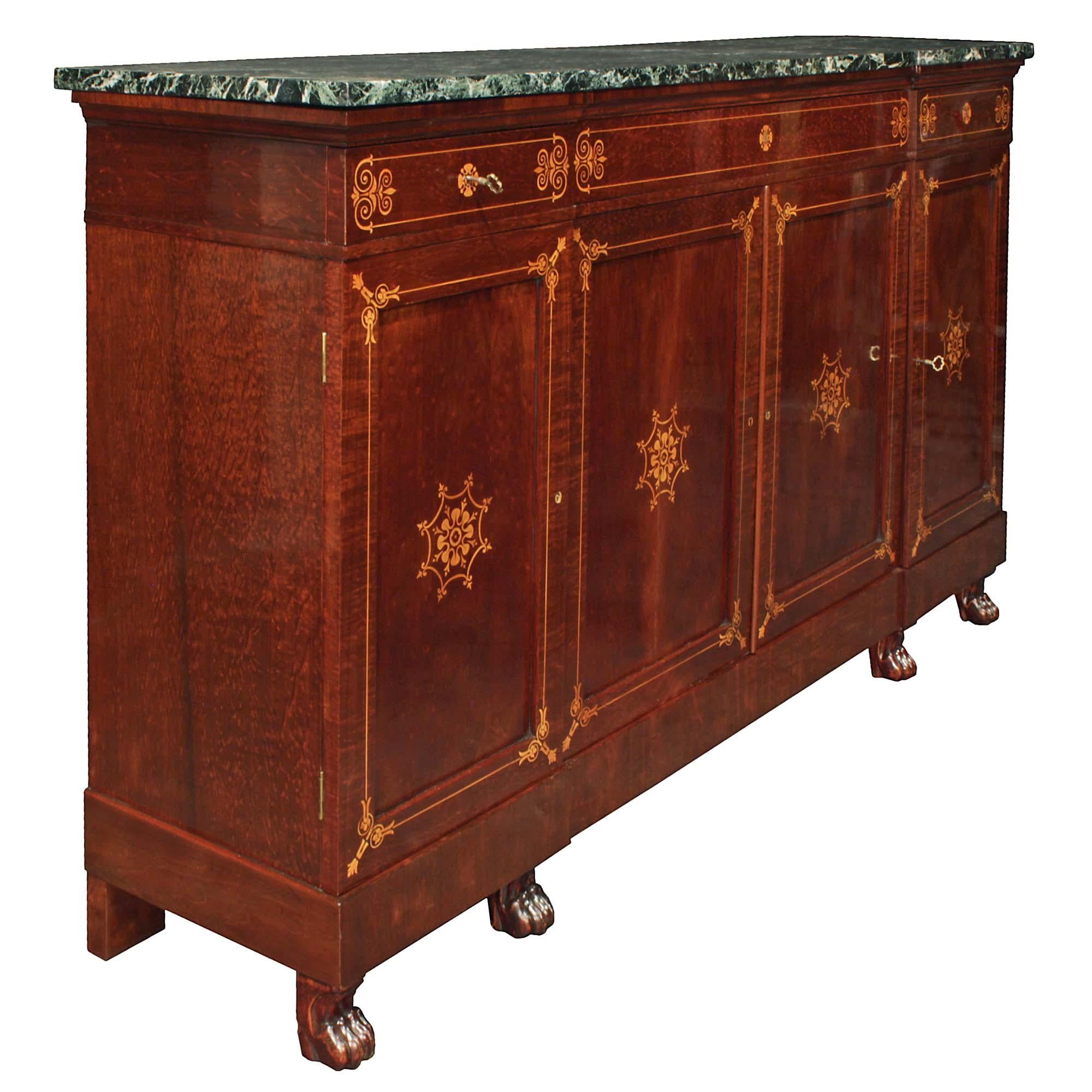 Marble French 19th Century Charles X St. Moucheté Mahogany Buffet For Sale