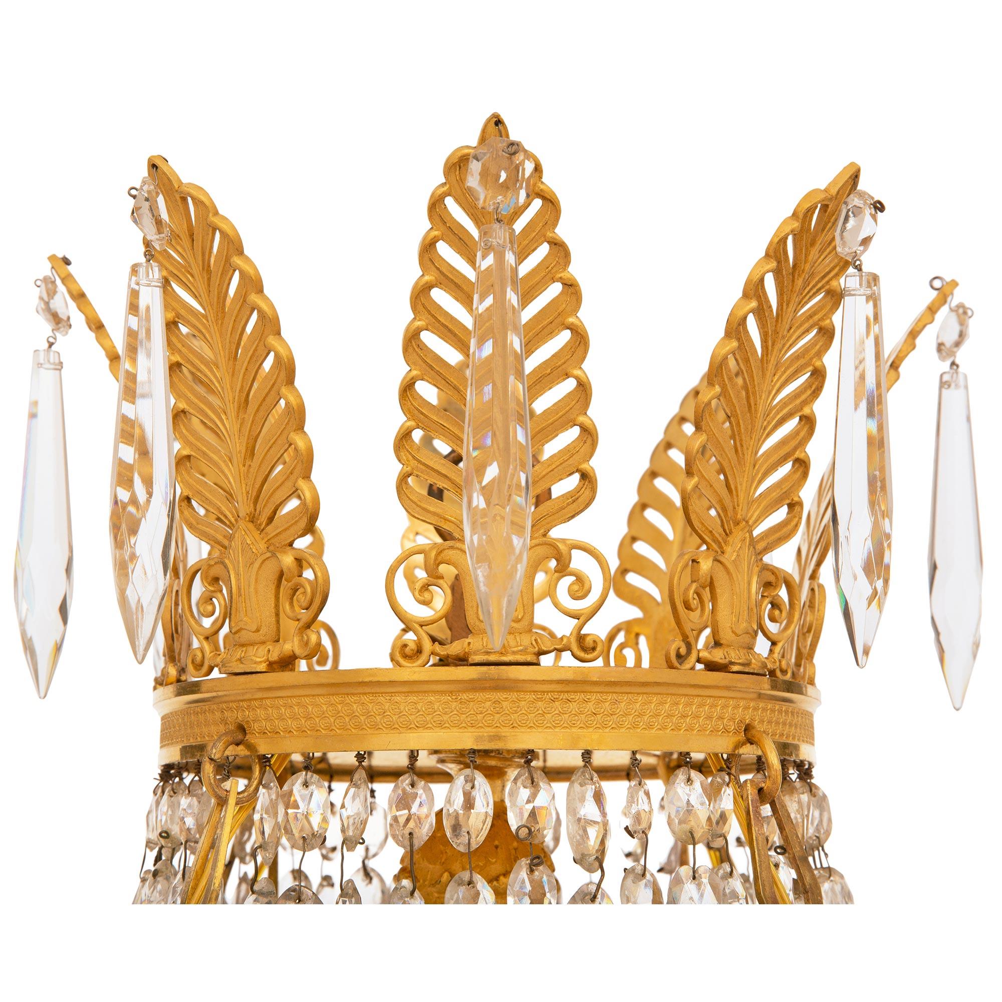 French 19th century Charles X st. Ormolu and Crystal chandelier In Good Condition For Sale In West Palm Beach, FL