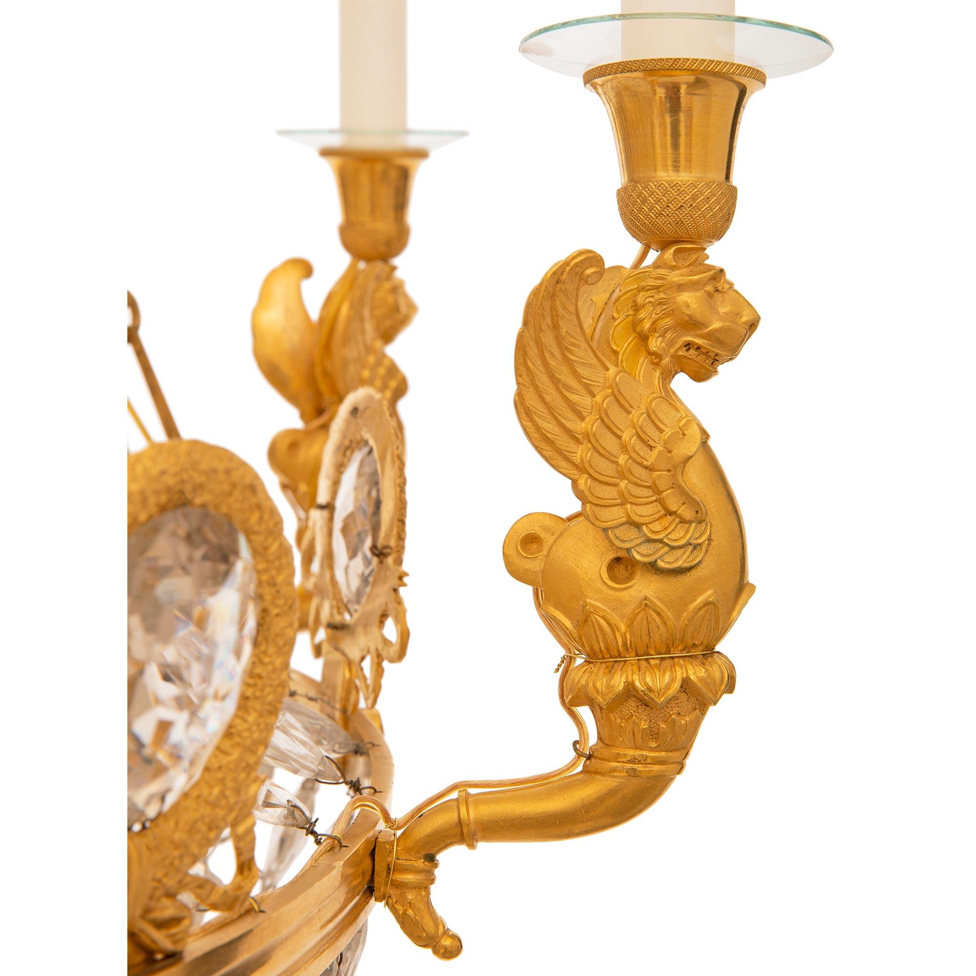 French 19th century Charles X st. Ormolu and Crystal chandelier For Sale 2
