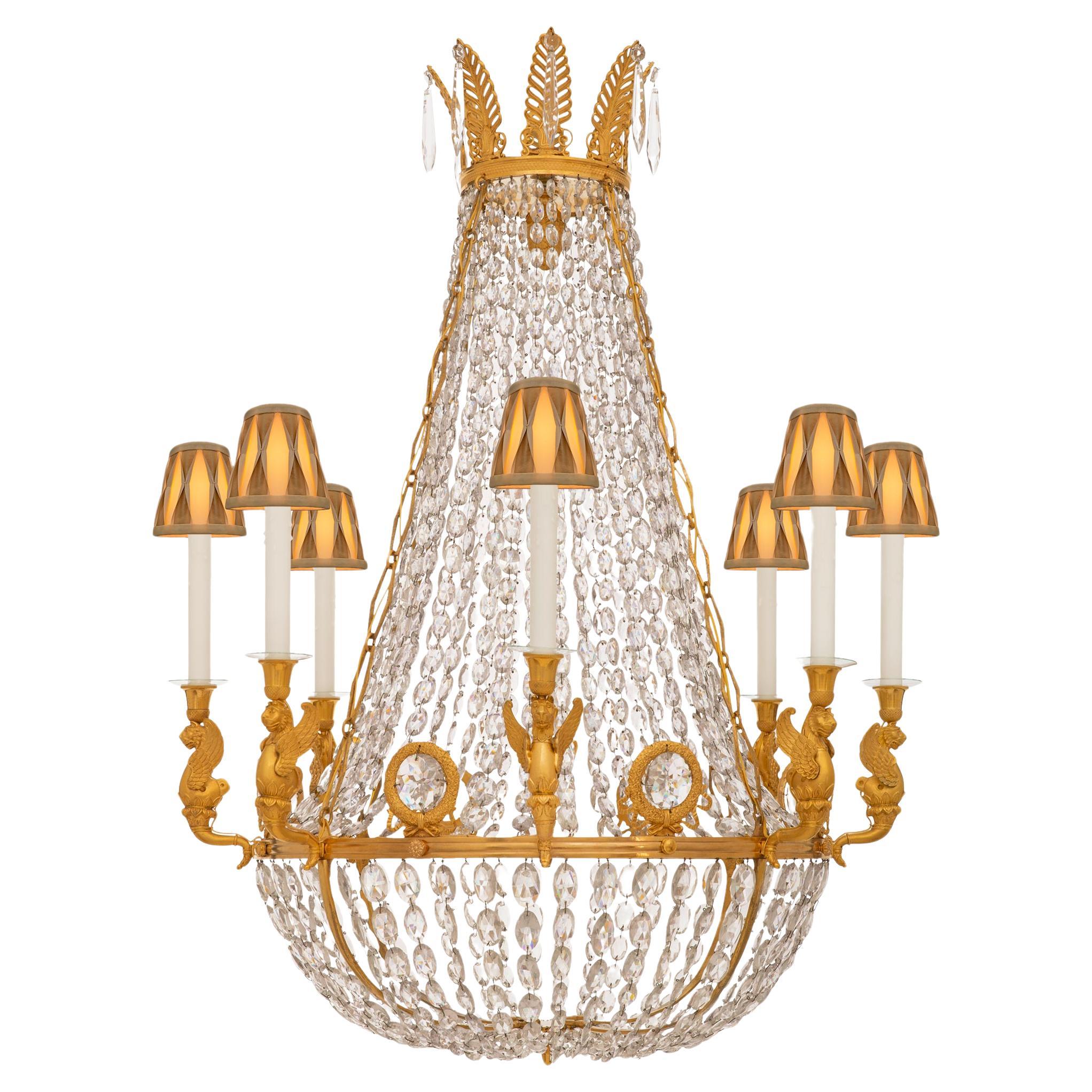 French 19th century Charles X st. Ormolu and Crystal chandelier For Sale