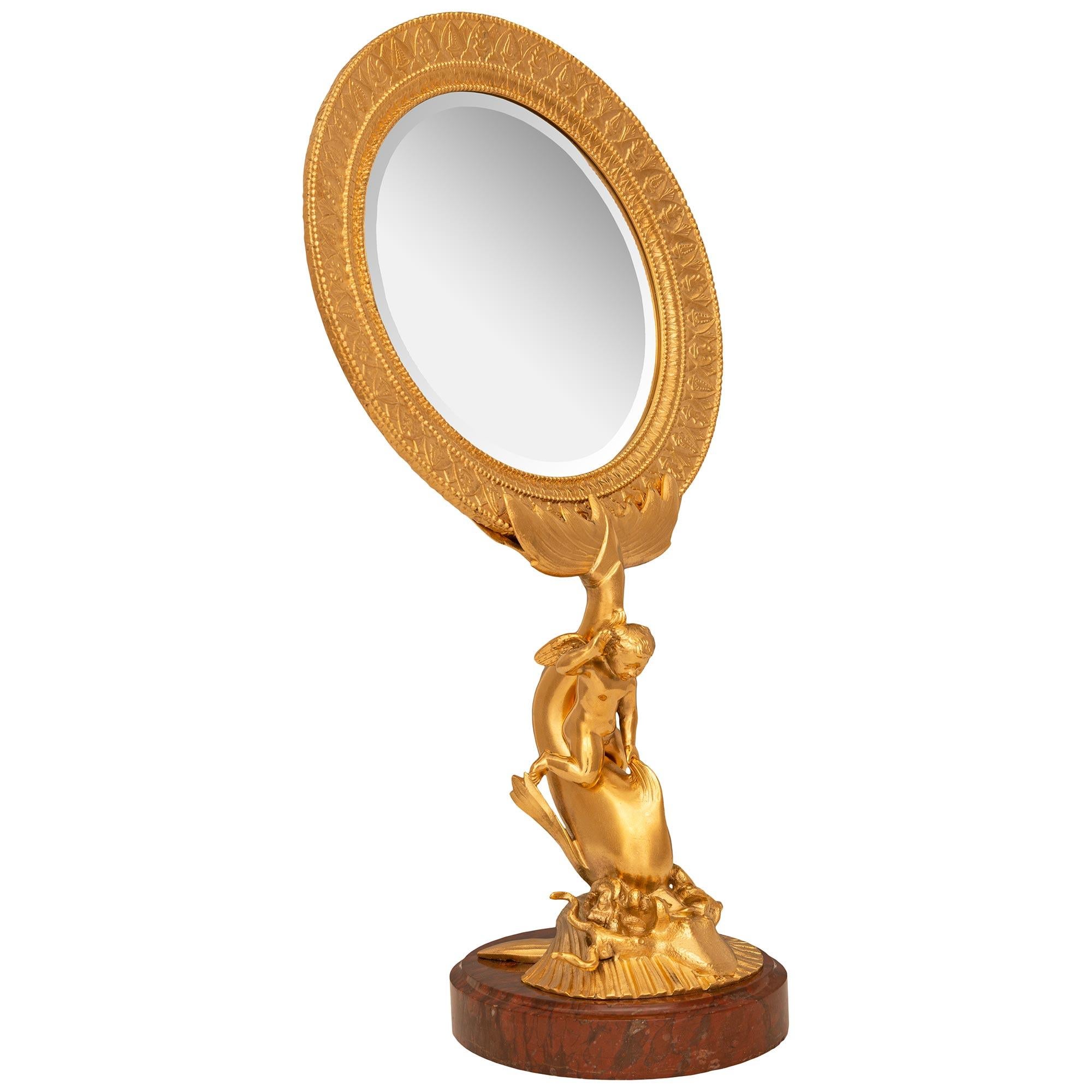 French 19th Century Charles X St. Ormolu And Rouge Griotte Marble Vanity Mirror In Good Condition For Sale In West Palm Beach, FL