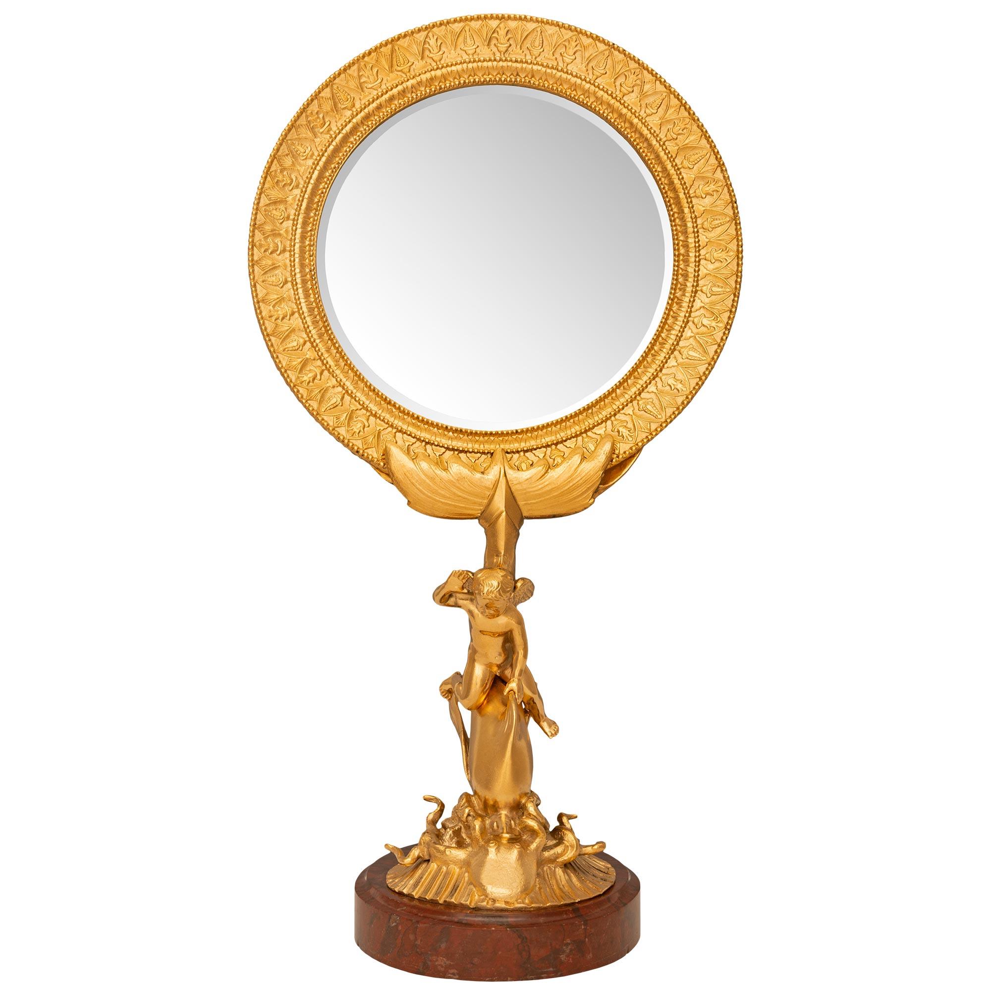 French 19th Century Charles X St. Ormolu And Rouge Griotte Marble Vanity Mirror For Sale 6