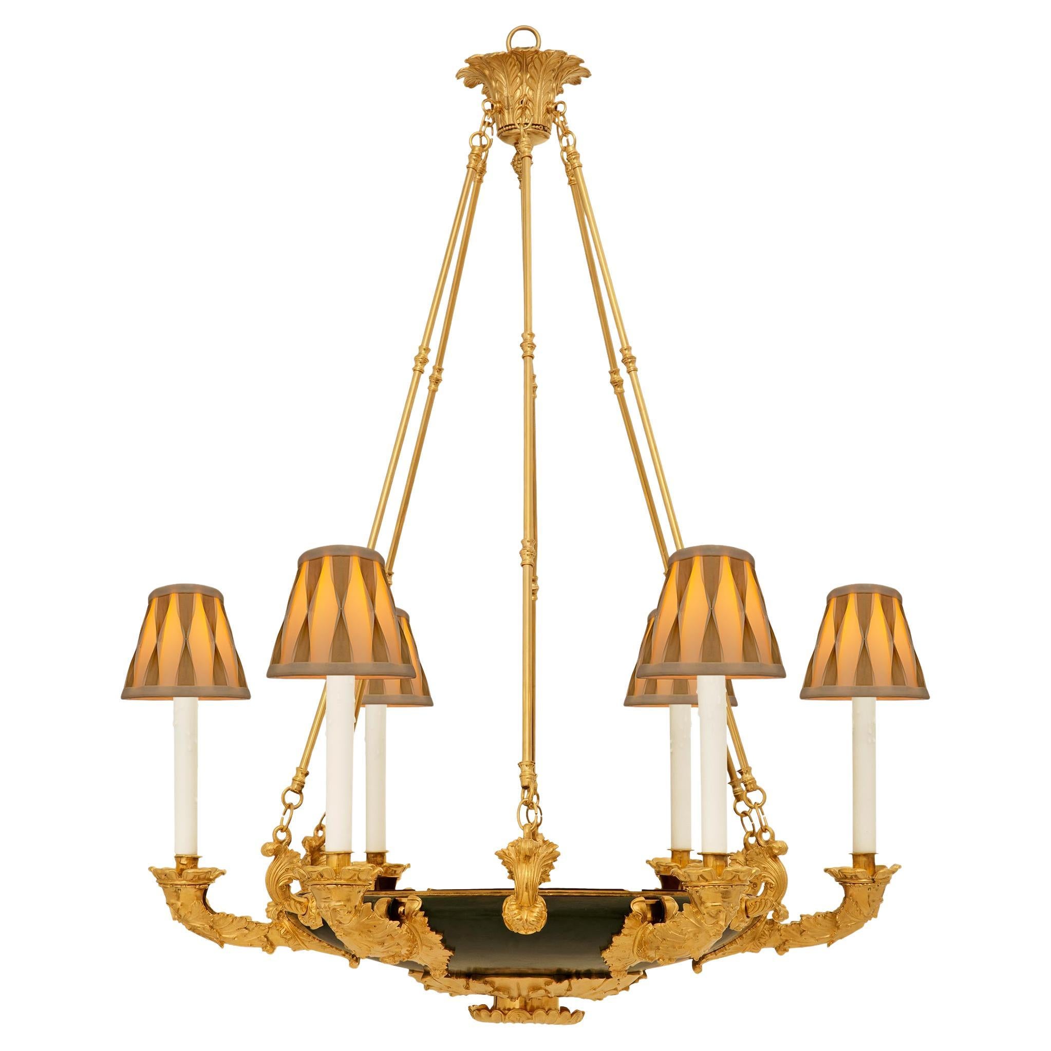 Lustre en bronze patiné et bronze doré du 19ème siècle de Charles X. en vente