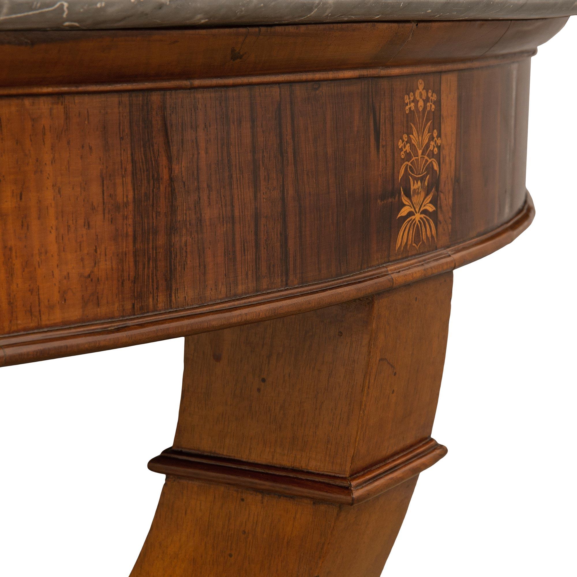 French 19th Century Charles X St. Walnut, Maplewood & Marble Center Table For Sale 3