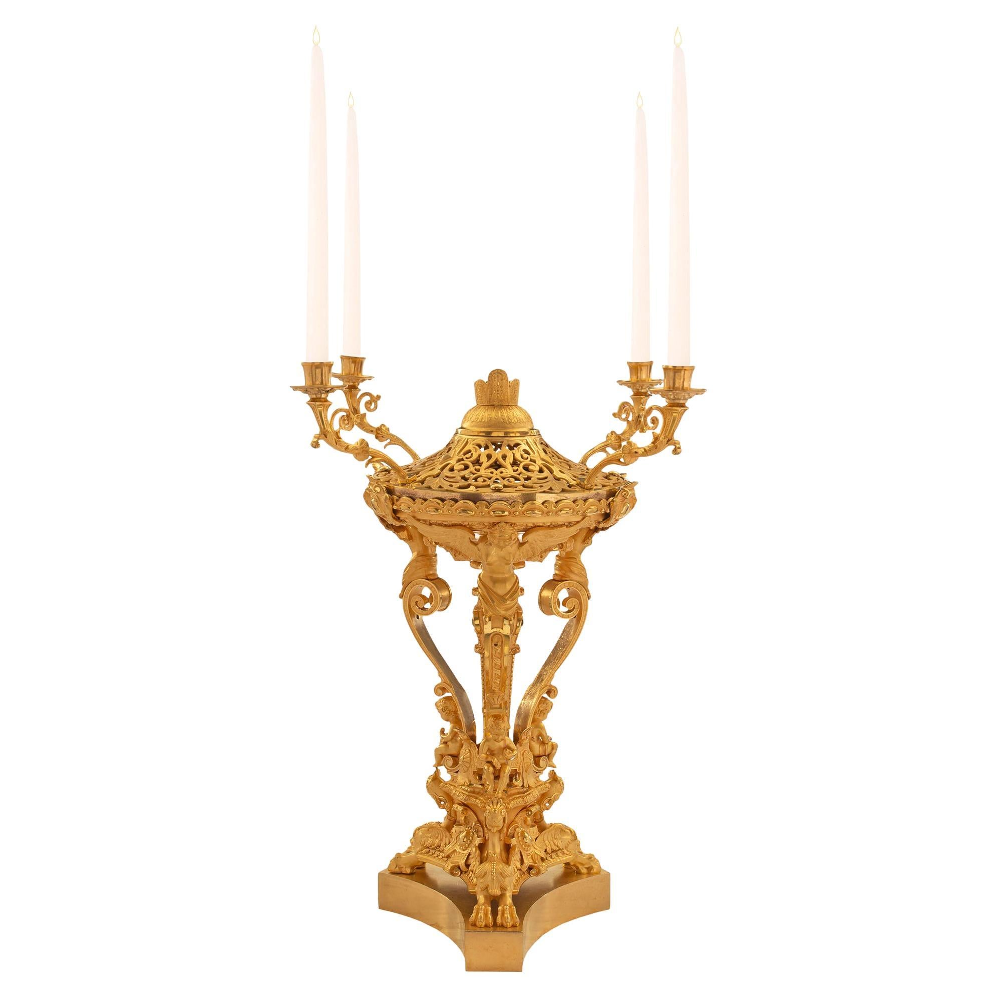 French 19th Century Charles X Style Ormolu Centerpiece with Pot Pourri Top For Sale