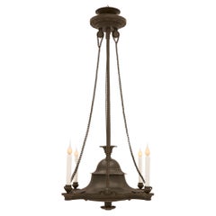 French 19th Century Charles X Style Verdigris Bronze Four Light Chandelier