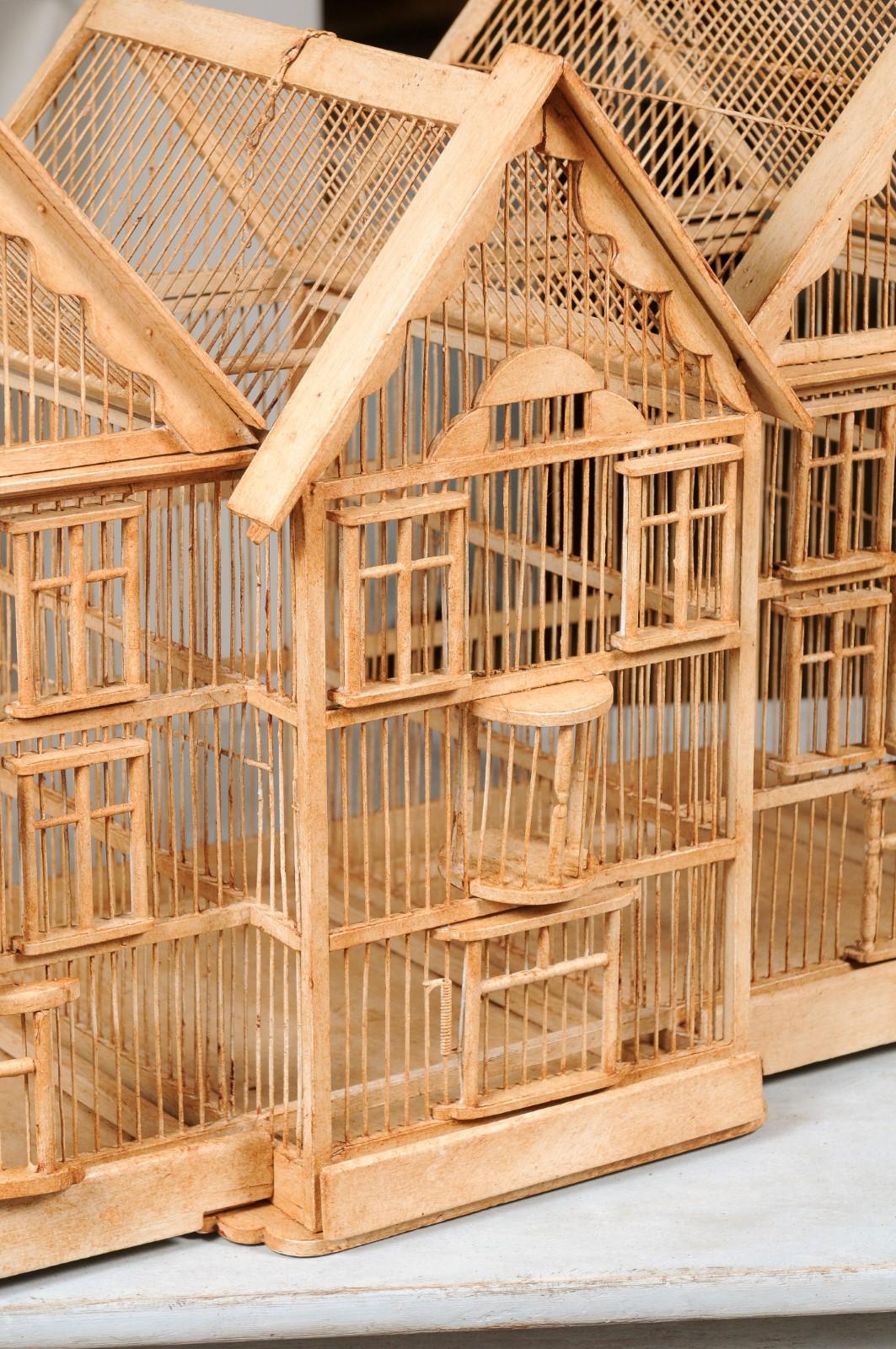 Wood French 19th Century Château Birdcage with Slanted Roofs and Mullioned Windows