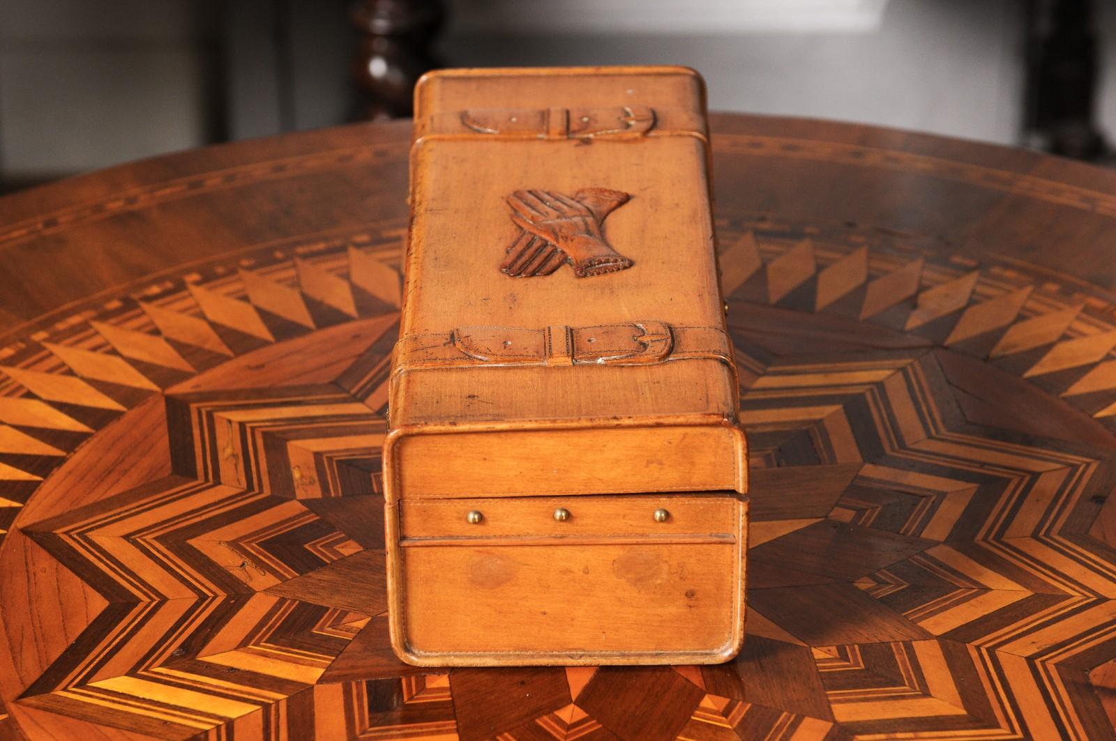 French 19th Century Cherry and Brass Glove Box with Low-Relief Carved Motifs For Sale 3
