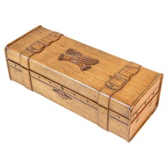 French 19th Century Cherry and Brass Glove Box with Low-Relief Carved Motifs