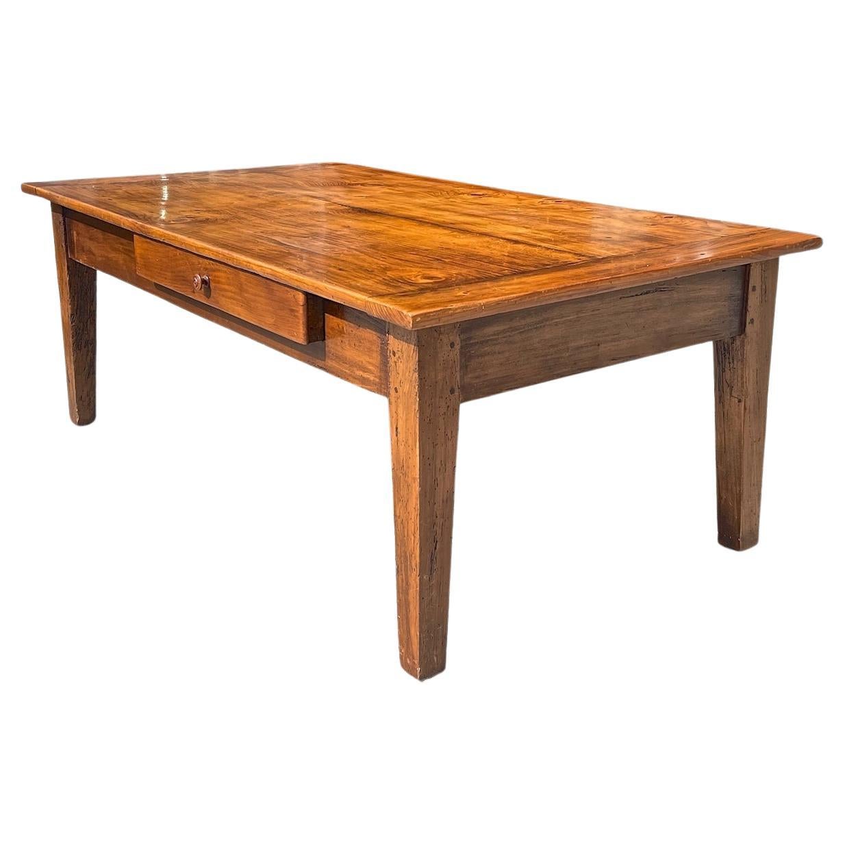French 19th Century Cherrywood Coffee Table With Extension And One Side Drawer