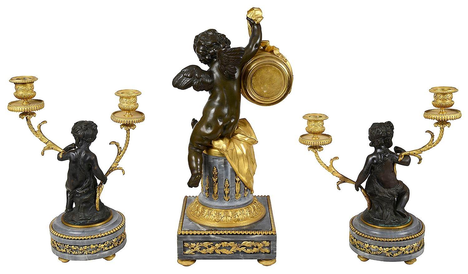 French 19th Century Cherub clock set, by Deniere, Paris For Sale 3