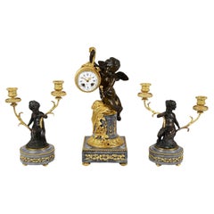 Antique French 19th Century Cherub clock set, by Deniere, Paris