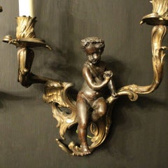 French 19th Century Cherub Gilded Antique Wall Sconces