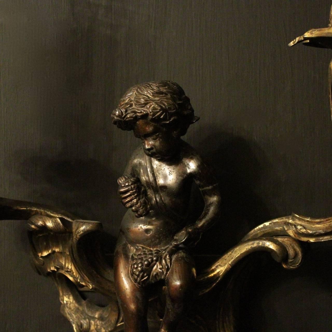 Baroque French 19th Century Cherub Gilded Antique Wall Sconces