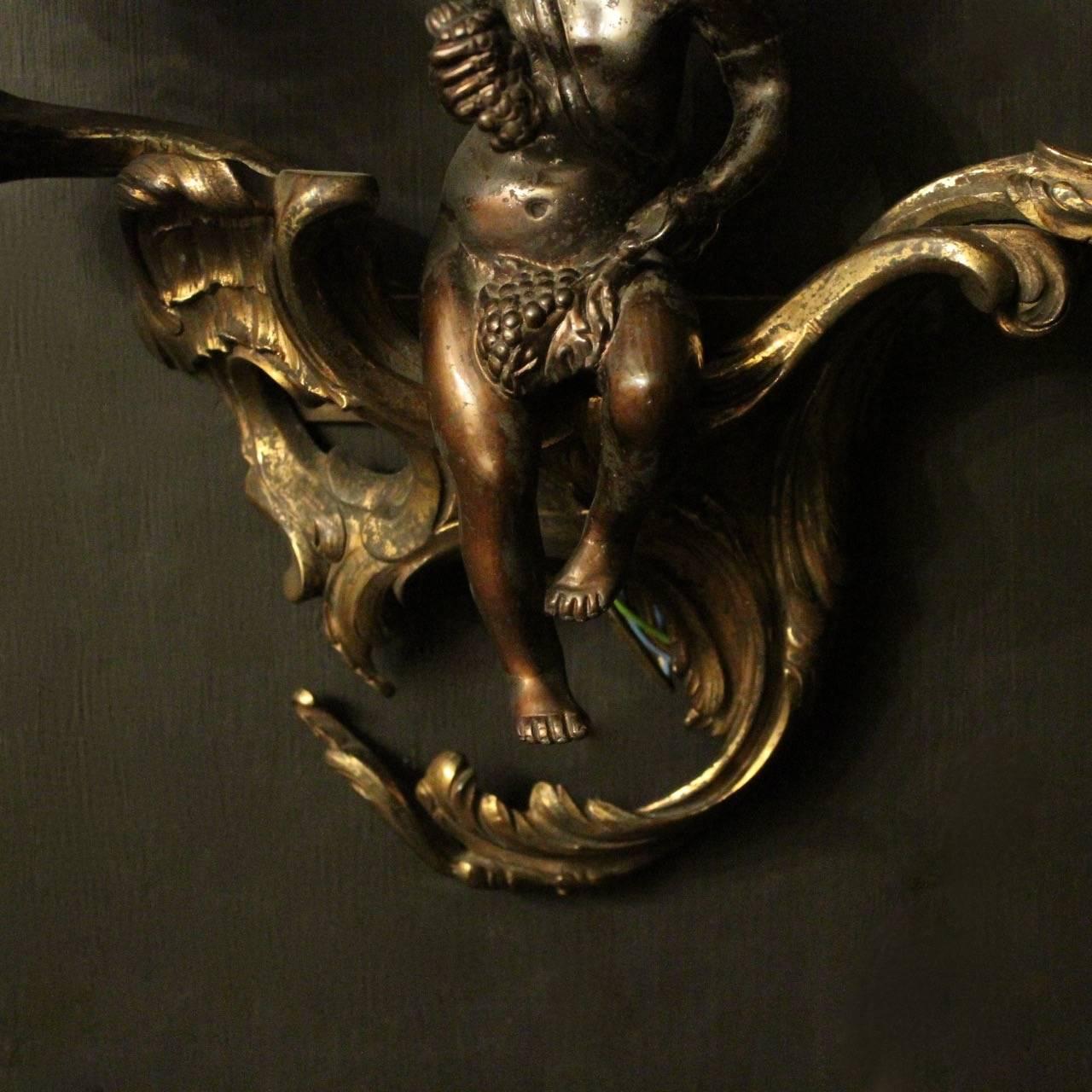 French 19th Century Cherub Gilded Antique Wall Sconces 1