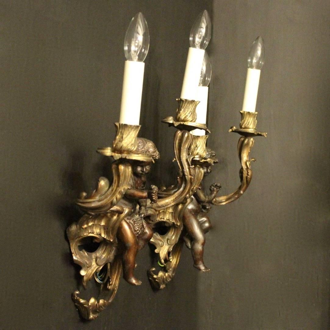 French 19th Century Cherub Gilded Antique Wall Sconces 5